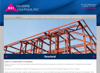 web design for Gillespie Coatings, Inc.