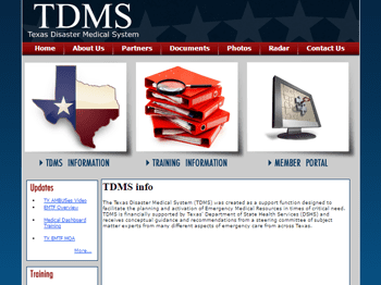 web design for Texas Disaster Medical System (TDMS) 