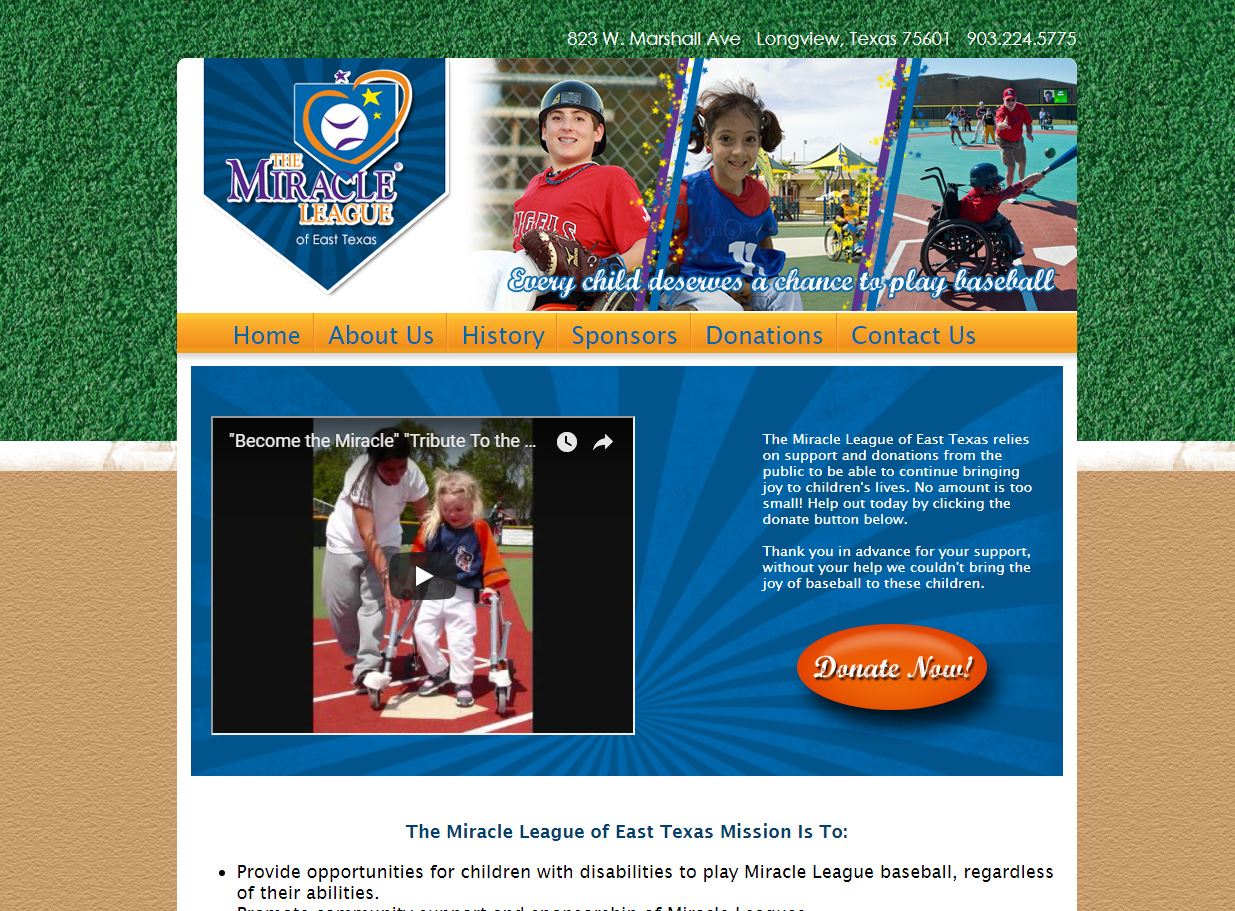 web design for The Miracle League of East Texas