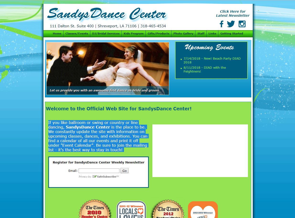 web design for Sandy's Dance Center