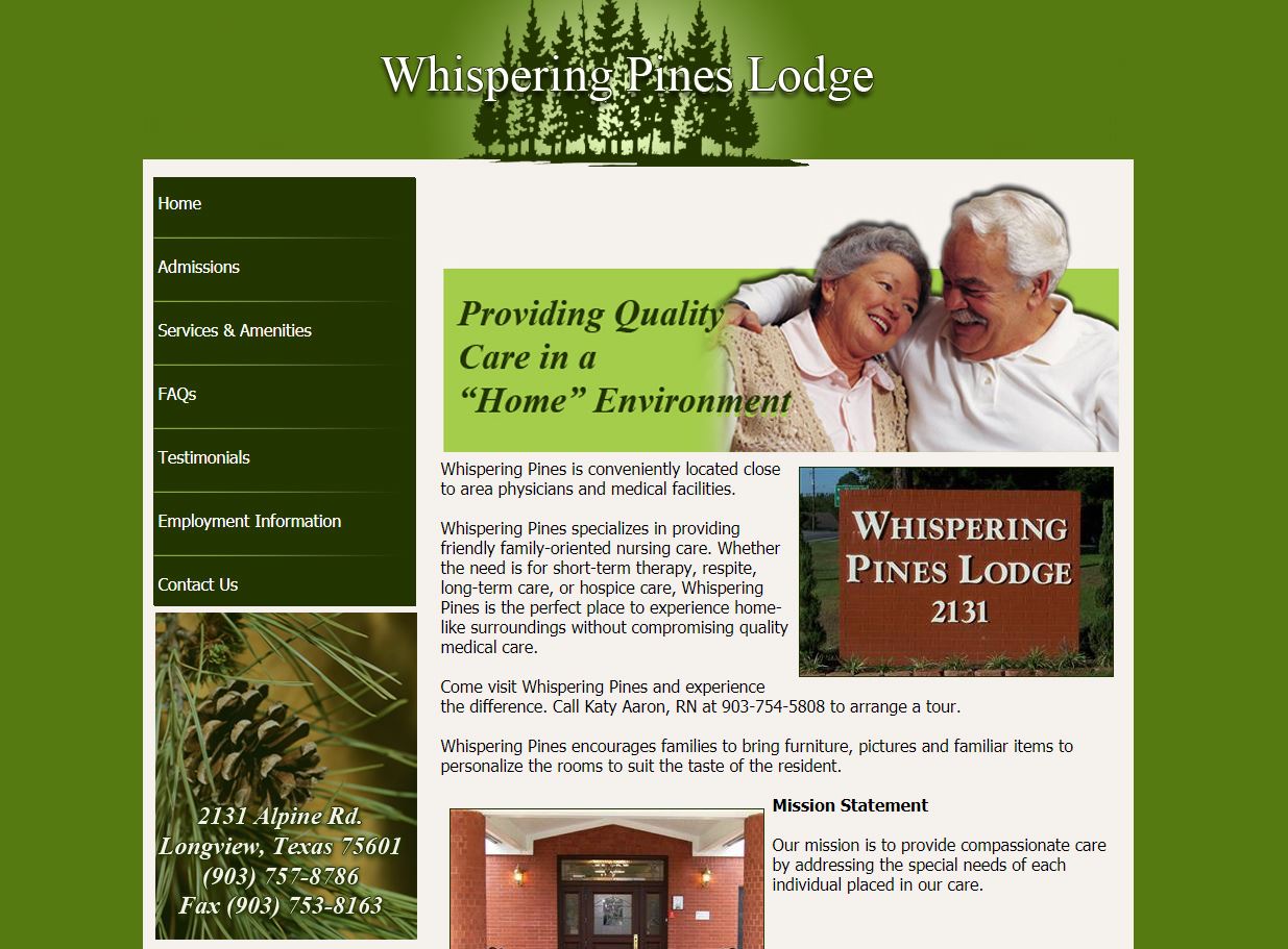 web design for Whispering Pines Lodge