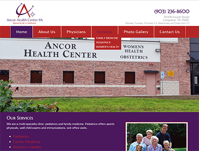 web design for Ancor Health, PA