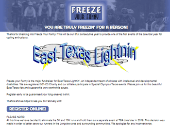 web design for Freeze Your Fanny Race